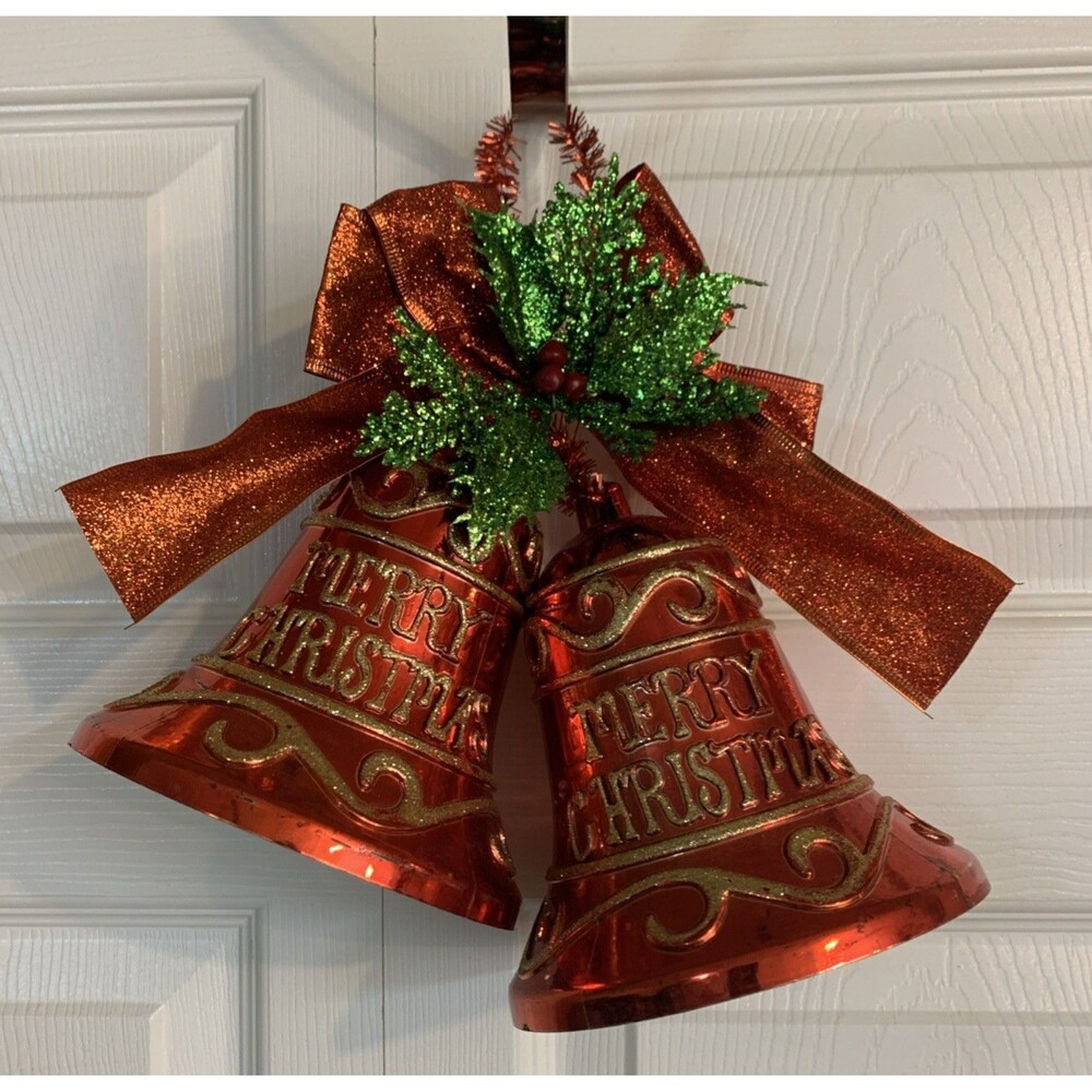 Vintage Christmas Bells Red Plastic Hanging Door Wall Decoration